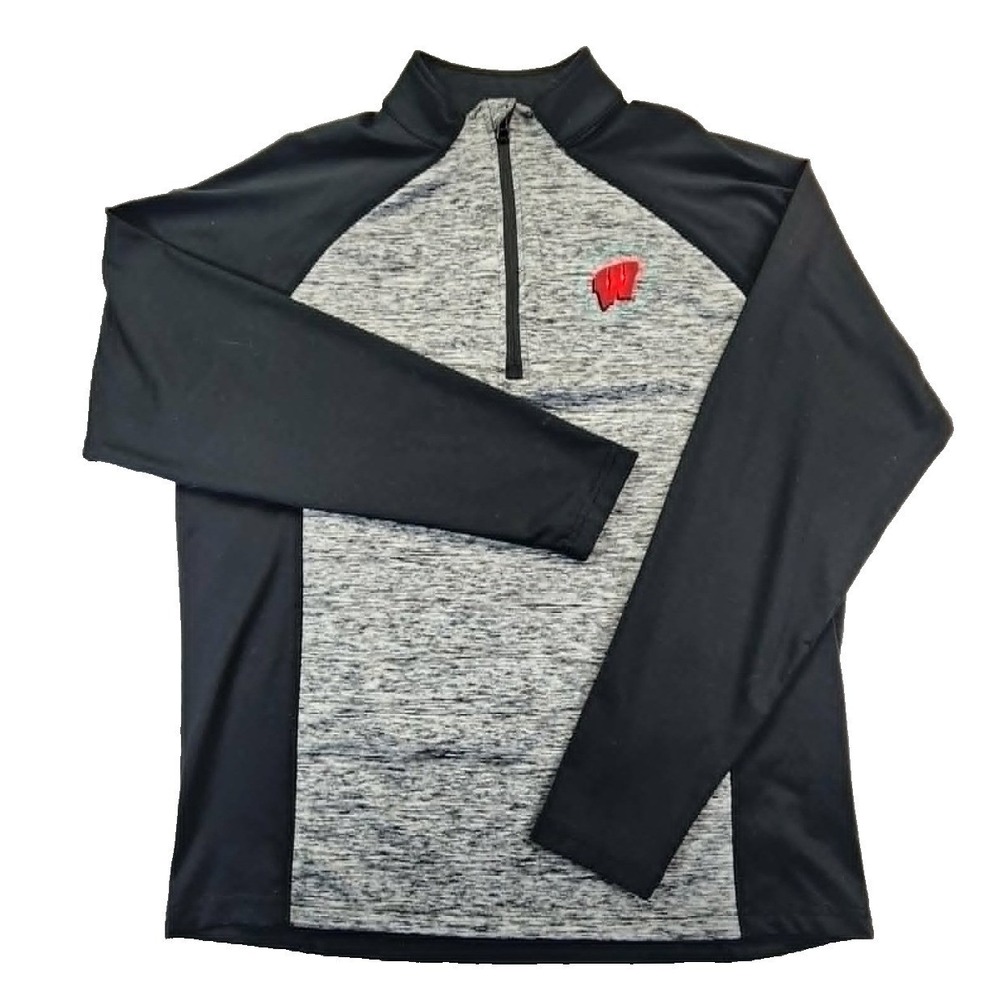 Wisconsin Badgers 1/4 Zip Pullover Black Grey Mens Large NCAA Athletic Shirt